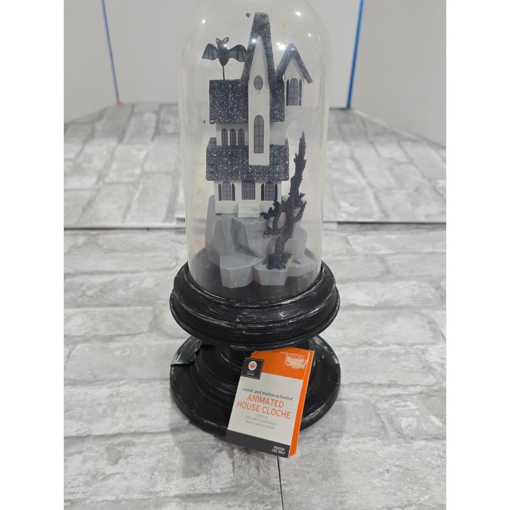 Gemmy Haunted House Snow Globe Changing Color Light Bat Sensor Cloche VIDEO tags
